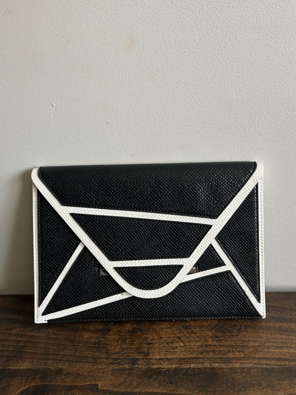 BCBGMaxAzria Black and White Envelope Clutch.